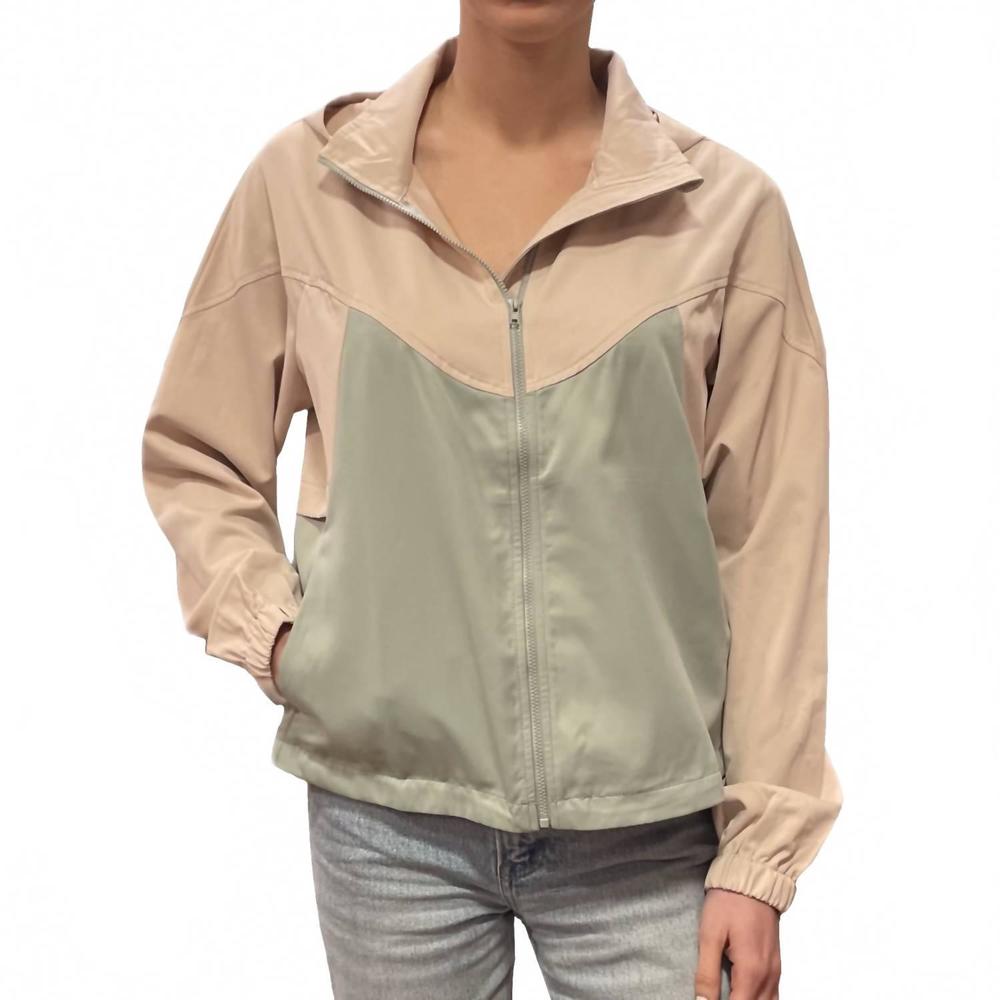 NEW WISHLIST colorblock hooded jacket in taupe & sage